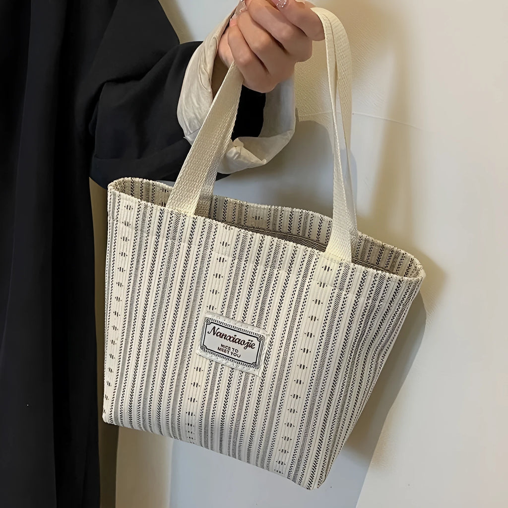 Japanese style corduroy handbag in ivory white, grey or dark brown colour