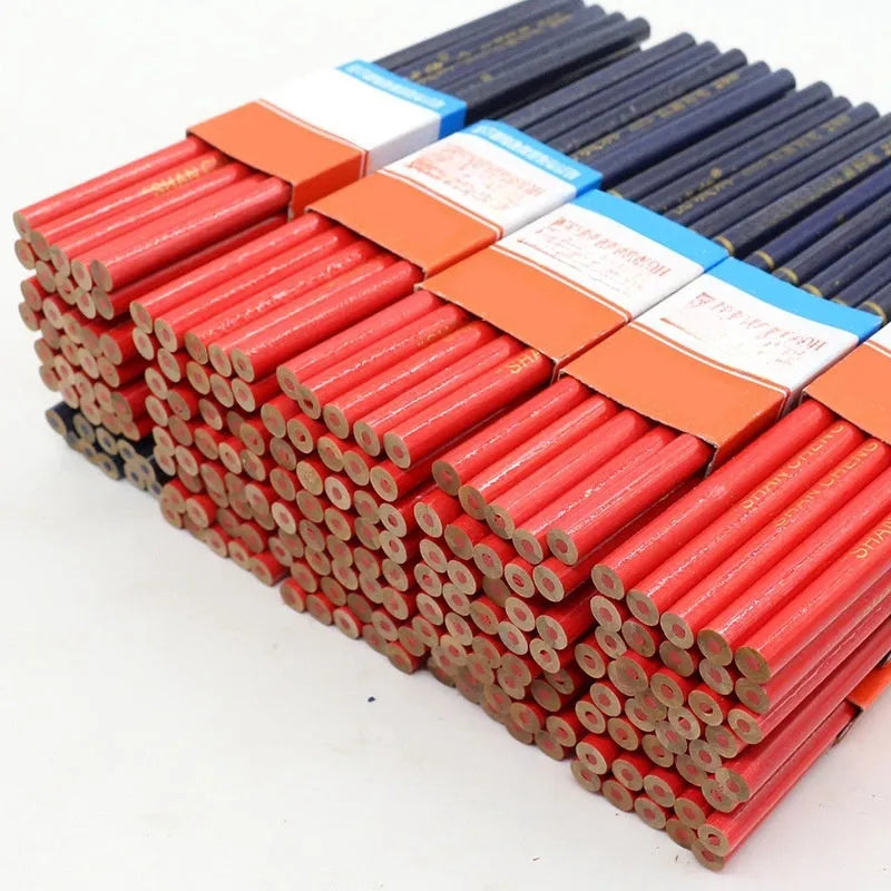Red and blue two-colour carpenter's pencils wooden 10-piece pack for construction marking