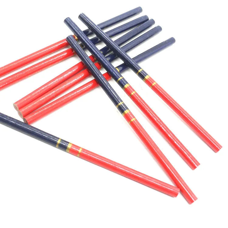 Red and blue two-colour carpenter's pencils wooden 10-piece pack for construction marking