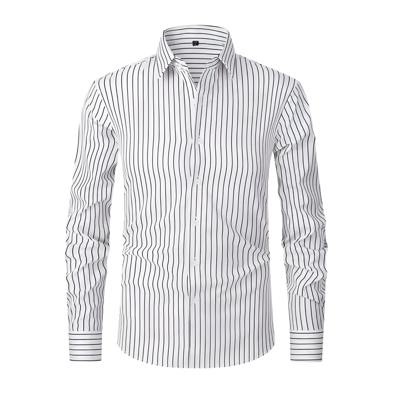 Men's slim fit ice silk striped long sleeve business shirt on hanger