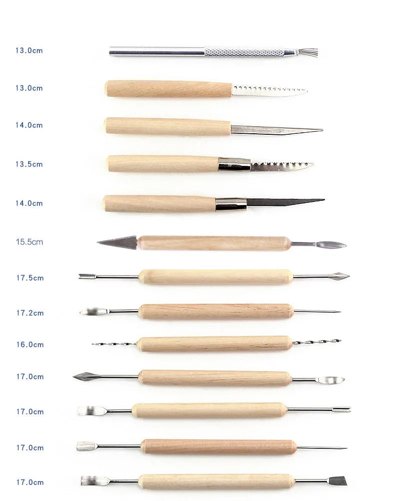 27-piece pottery clay tool set including stainless steel, wooden, and plastic sculpting tools for DIY modelling
