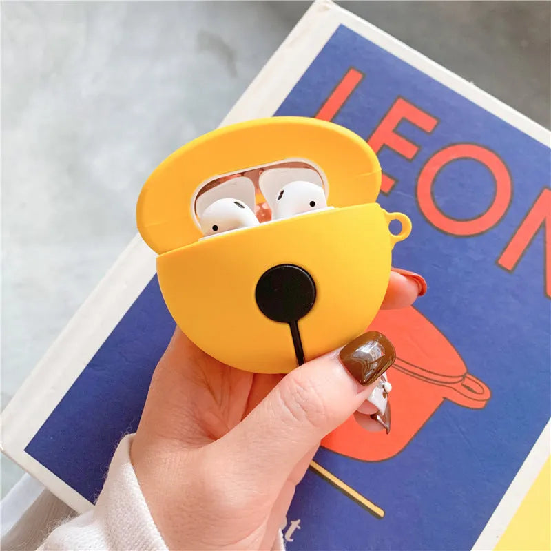 Yellow silicone AirPods case with attached bell for 1st and 2nd generation charging cases