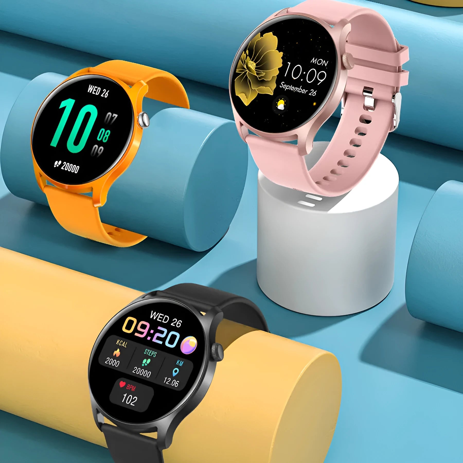 Bluetooth smart watch with heart rate and blood pressure monitoring on silicone wristband