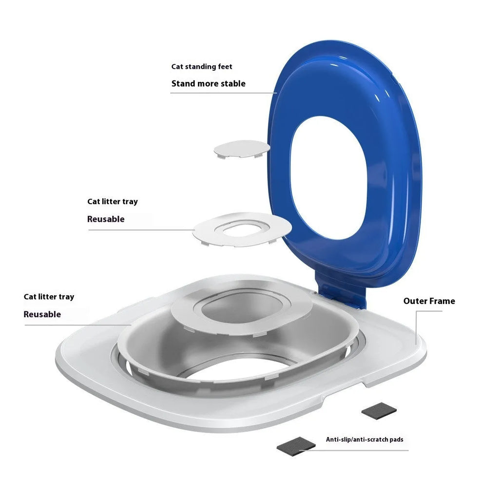 Fifth generation cat toilet trainer in blue colour, new shape design for litter training
