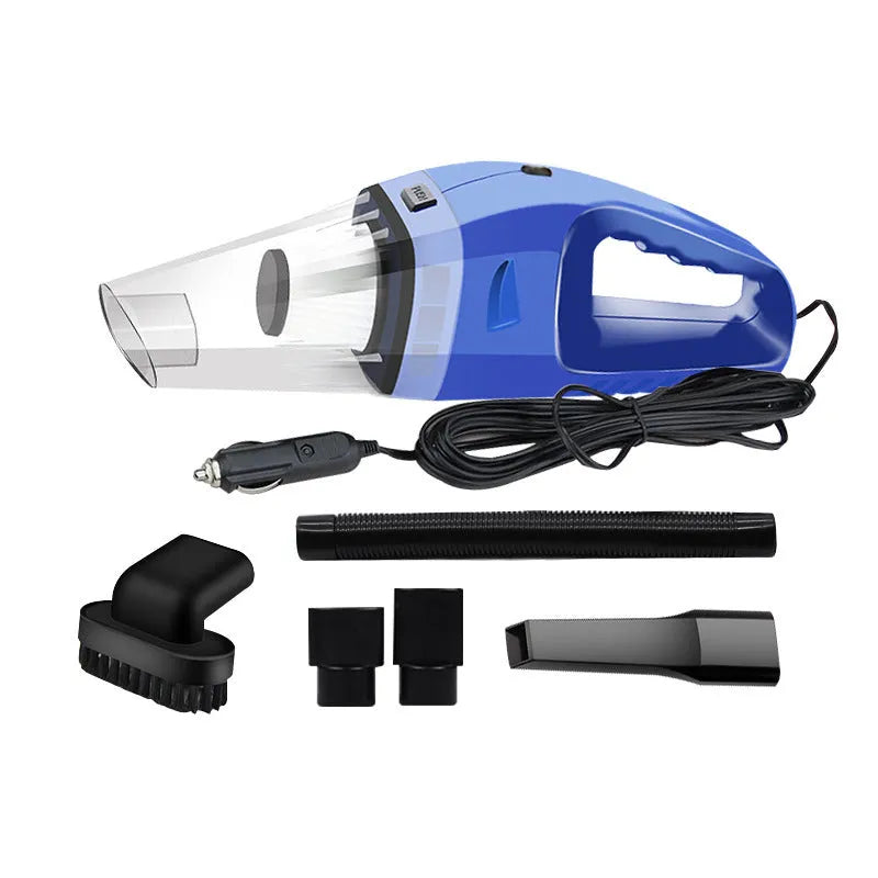 Orange portable handheld car vacuum cleaner with nozzle attachments for 12V vehicle use