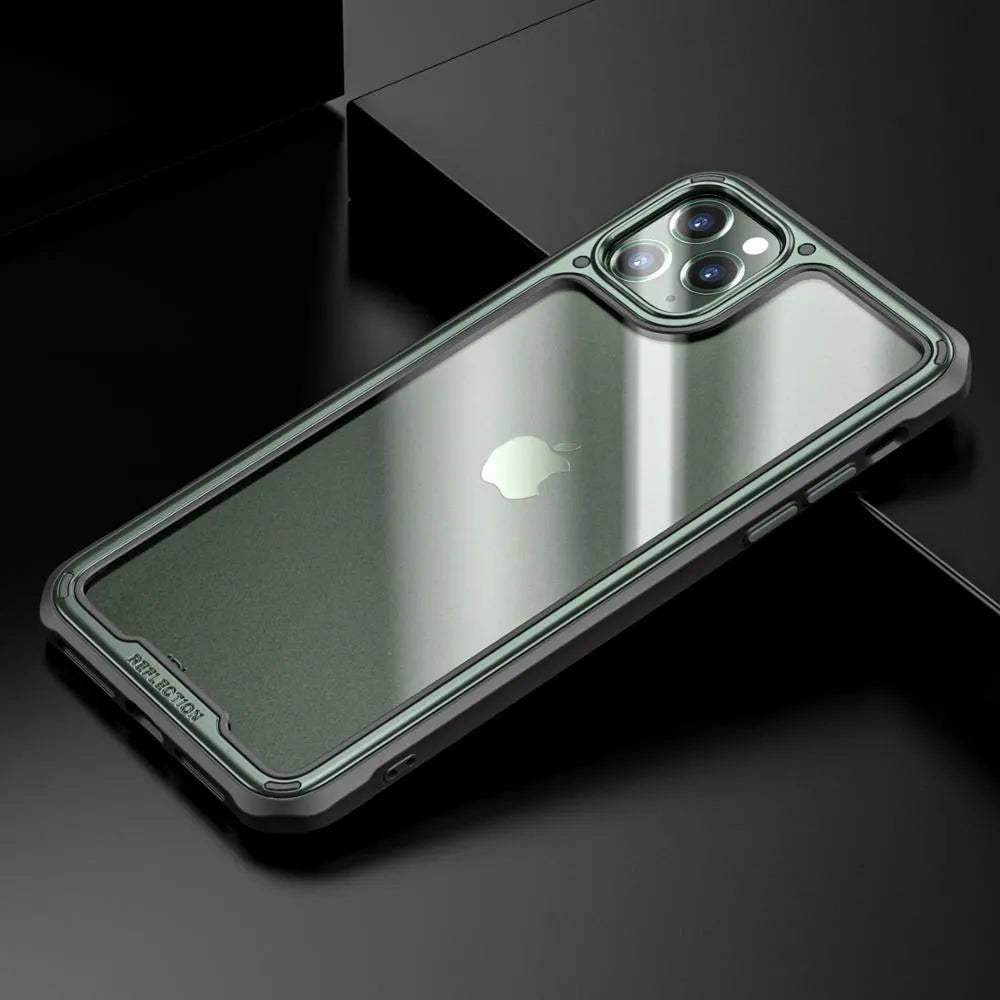 Transparent silicone and PU business style back cover case for Apple iPhone 11 Pro Max showing clear design and precise cut-outs
