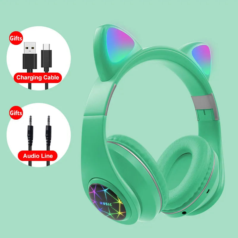 Cat ear style wireless Bluetooth sports headset in black, blue, green, pink, white, or yellow colour.