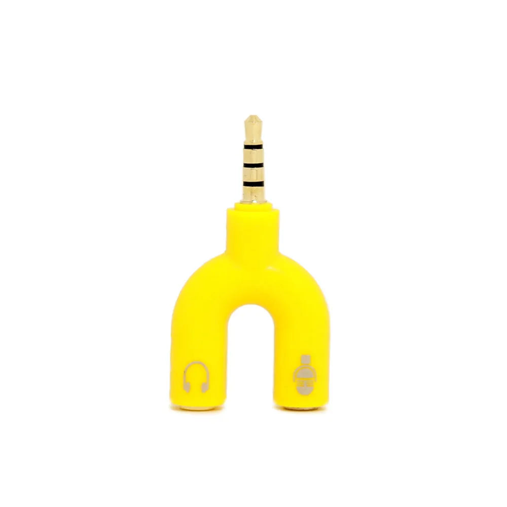 3.5mm audio splitter adapter with gold-plated connections available in six colours