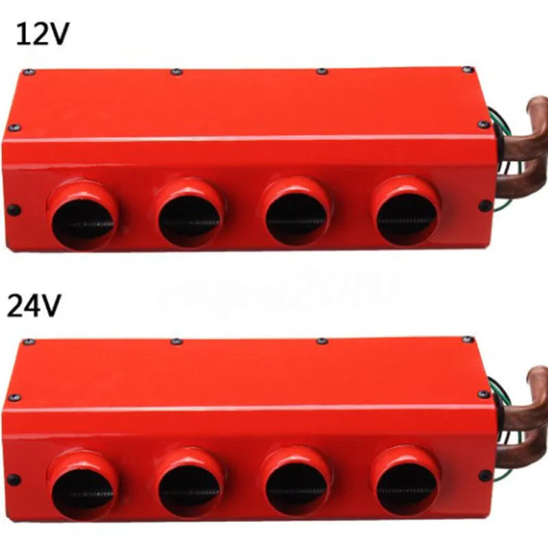 Metal car heater unit with copper pipe for 12V and 24V vehicles, dimensions 34x12x8 cm