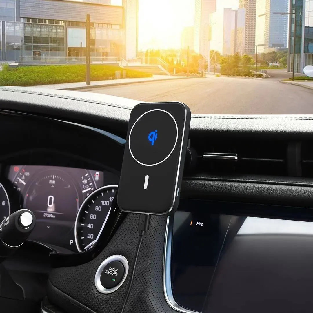 M6 magnetic wireless car charger bracket with suction cup mount in black colour