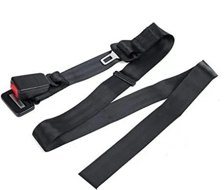 Maternity seat belt extender with polyester strap and ABS buckle for pregnant women.