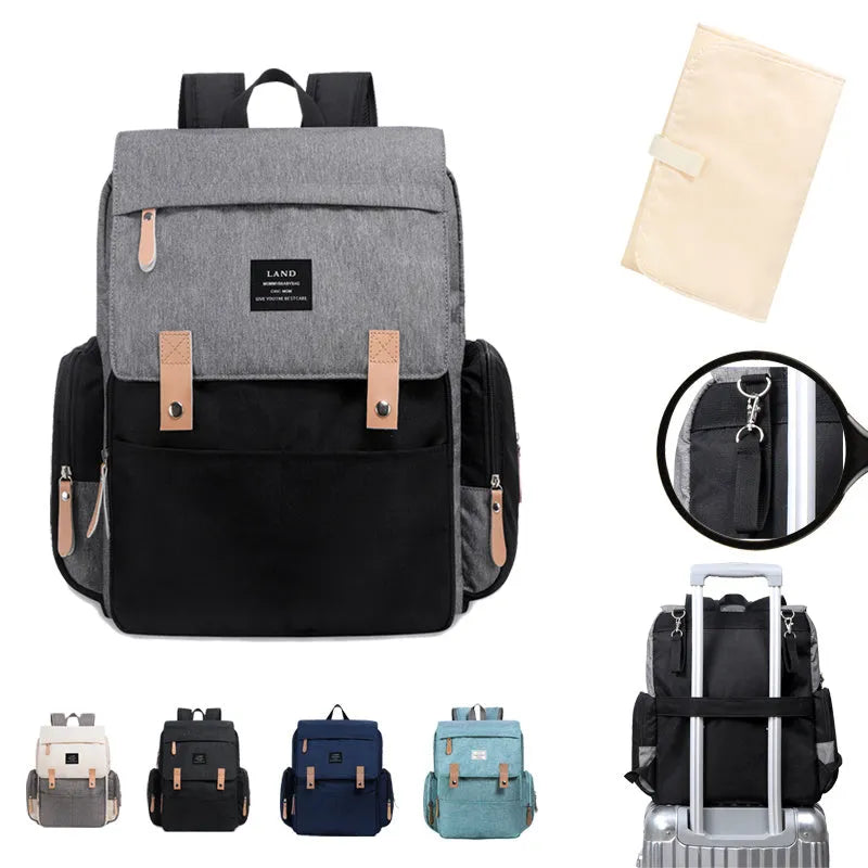 LAND Mommy large oxford cloth diaper backpack with changing mat in beige colour.