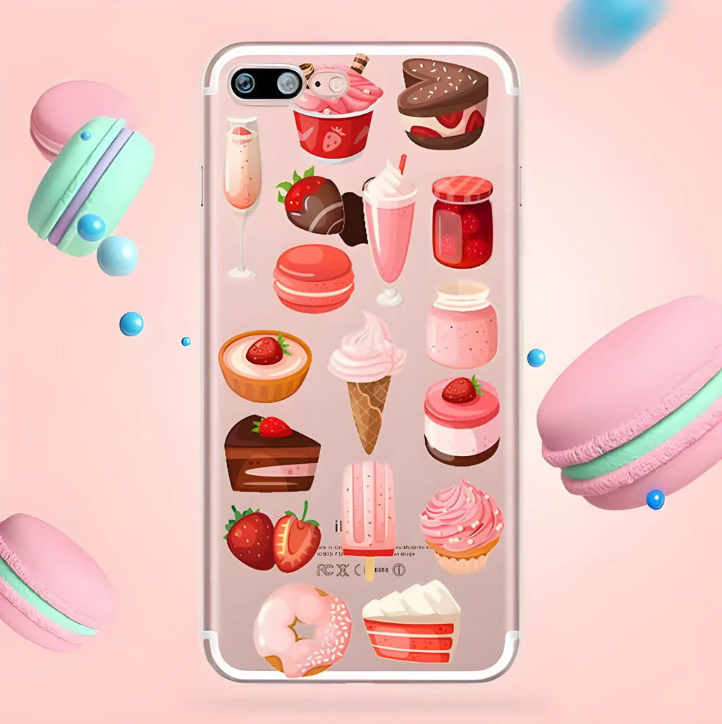 Custom transparent ice cream pattern silicone case for iPhone models on table