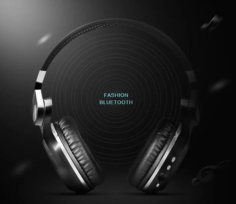 Bluetooth headset with head-mounted design in black colour showing bilateral stereo configuration