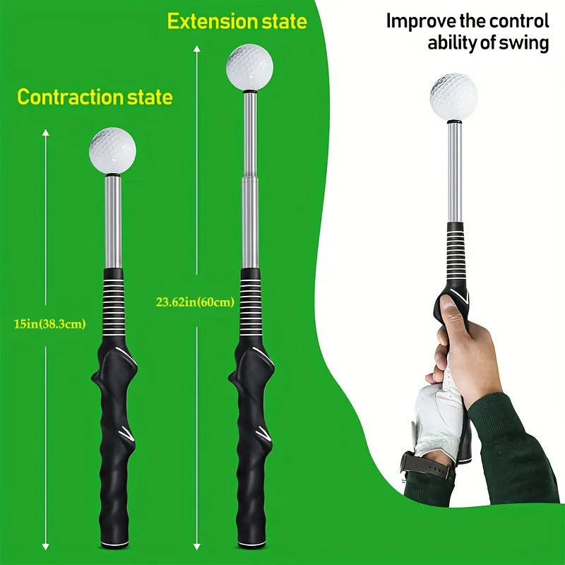 Telescopic golf swing simulator trainer in stainless steel construction
