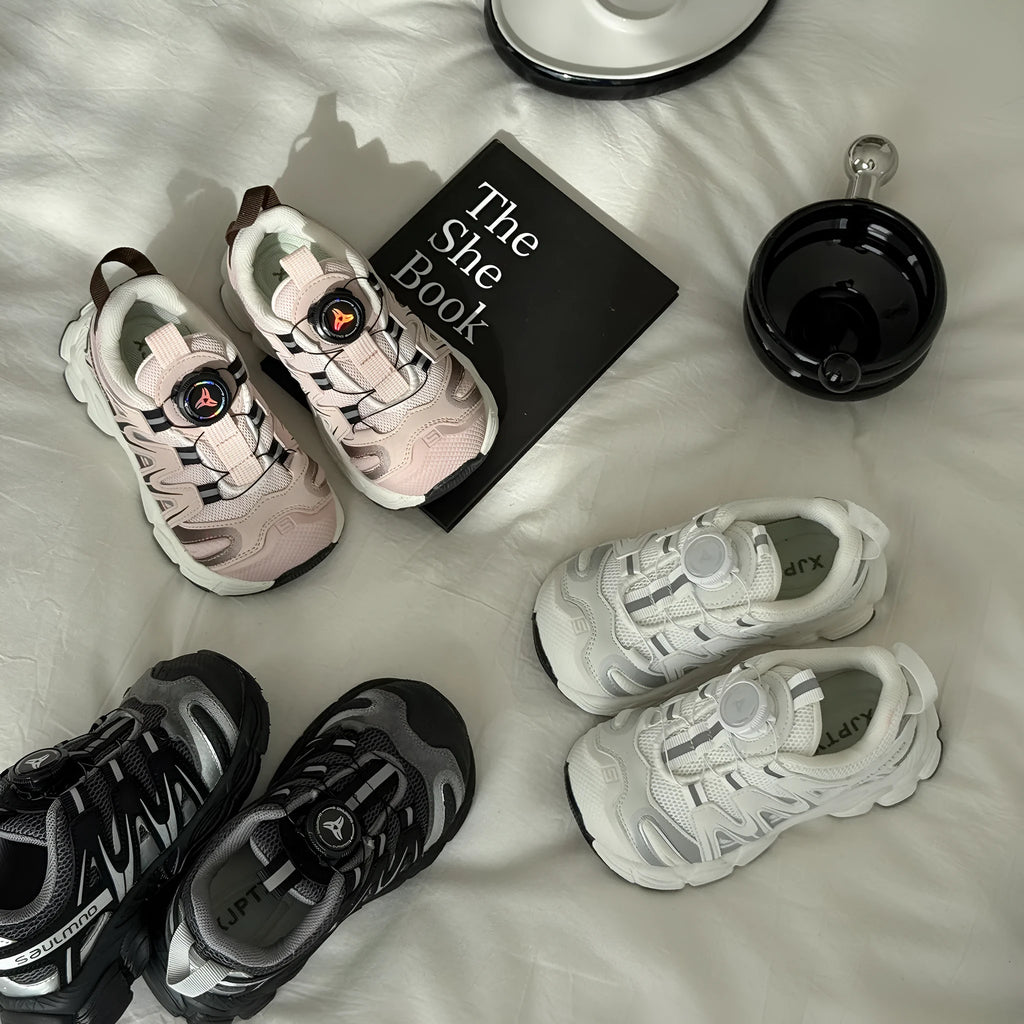 Breathable PU leather mesh casual shoes in black, beige and pink solid colours