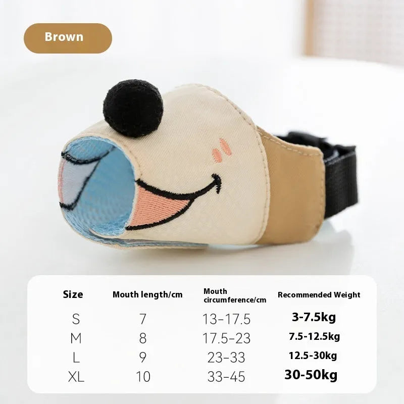 Canvas dog muzzle mouth cover in Ollie Brown Bear colour available in S M L XL sizes