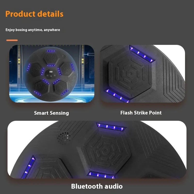 Smart music boxing machine reaction target hanging on wall with boxing gloves