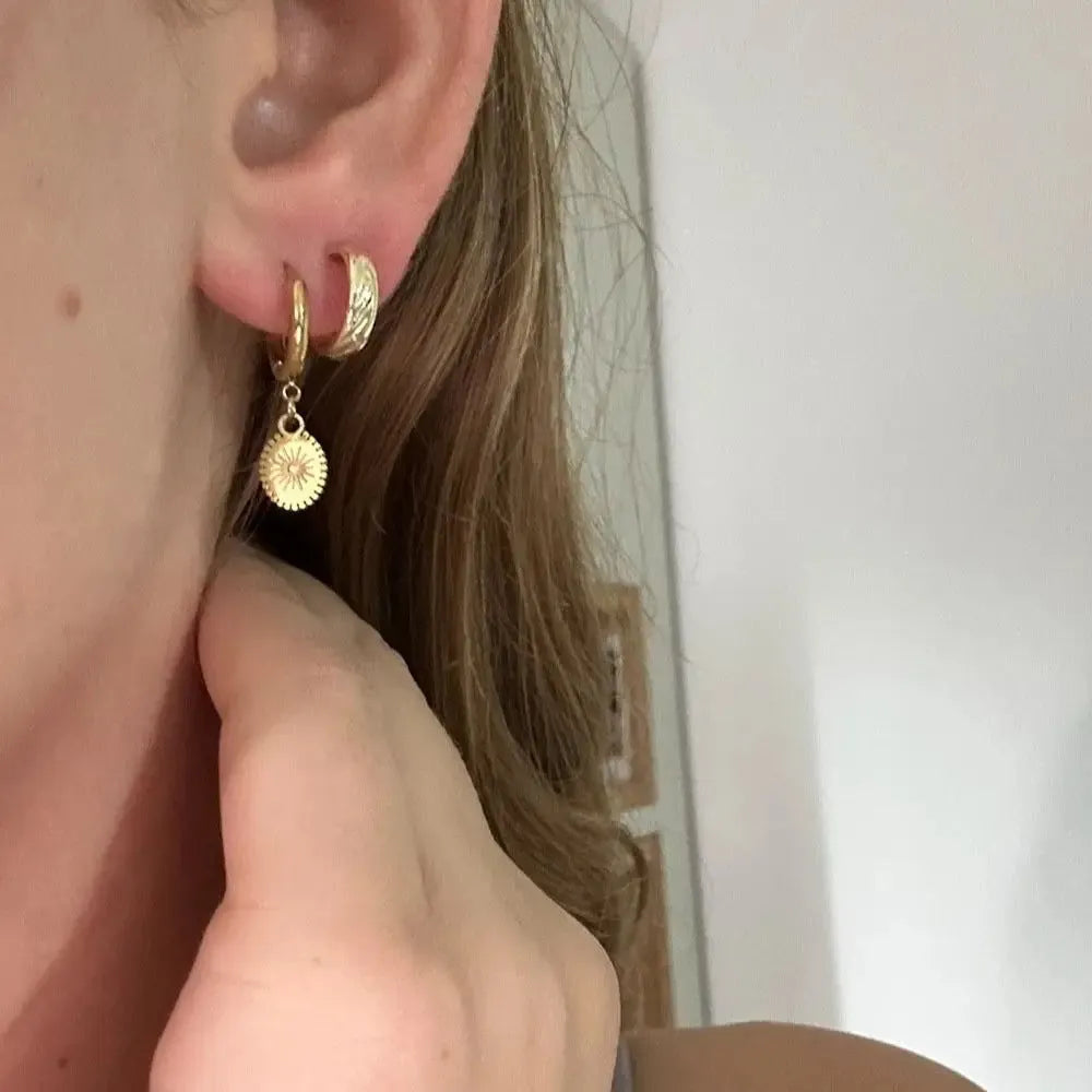 Geometric stainless steel earrings with ellipse design and non-fading ear buttons