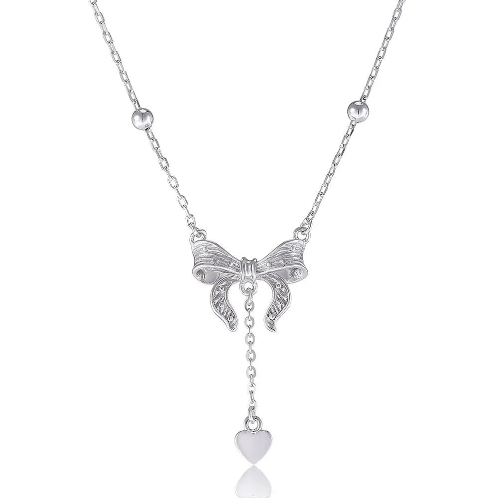 S925 silver butterfly heart and bow pendant necklace on adjustable O-ring chain
