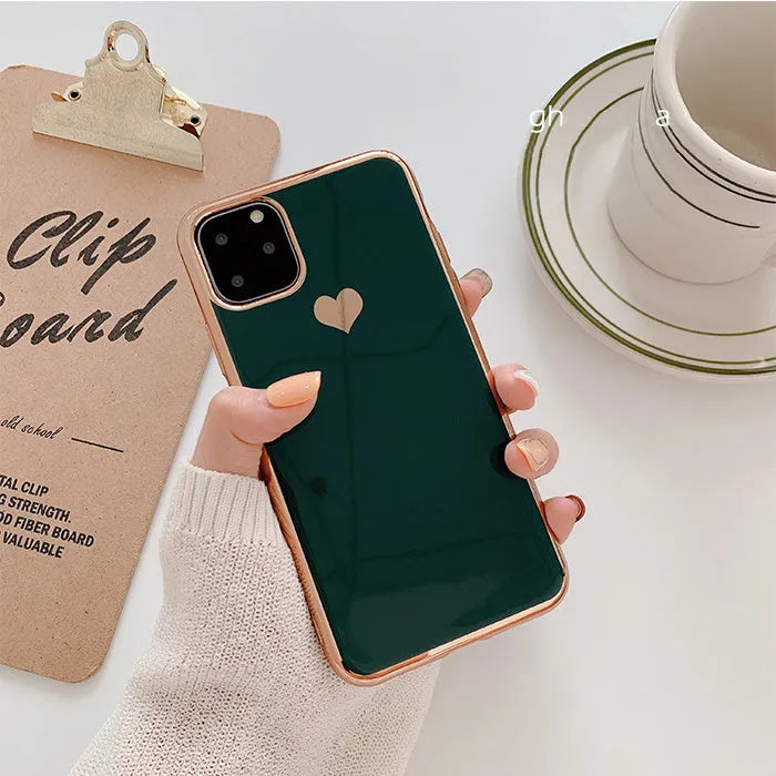 Luxury plating love TPU phone case in solid blue colour on an iPhone