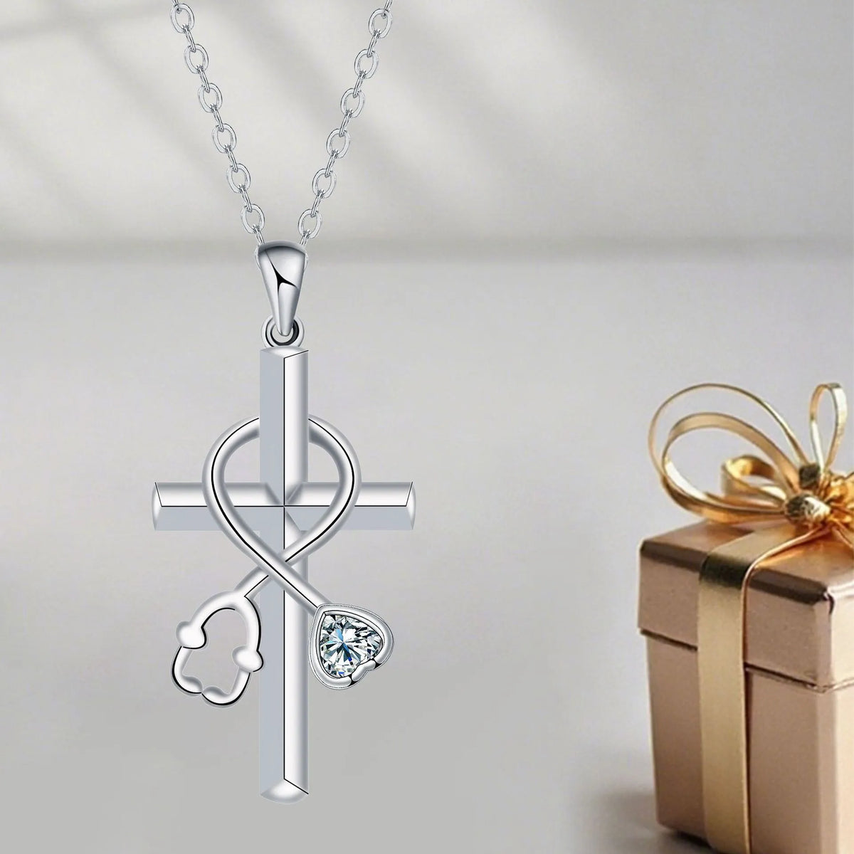 Copper cross stethoscope necklace with original design pendant on cross chain for women