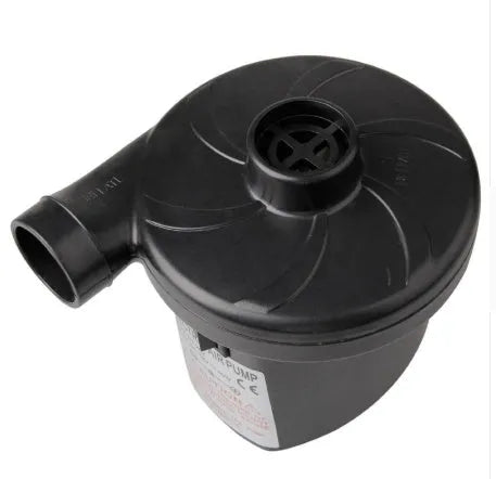 Black plastic 50W electric air pump with 150cm cable, 3 nozzles, 230V and 12V power options
