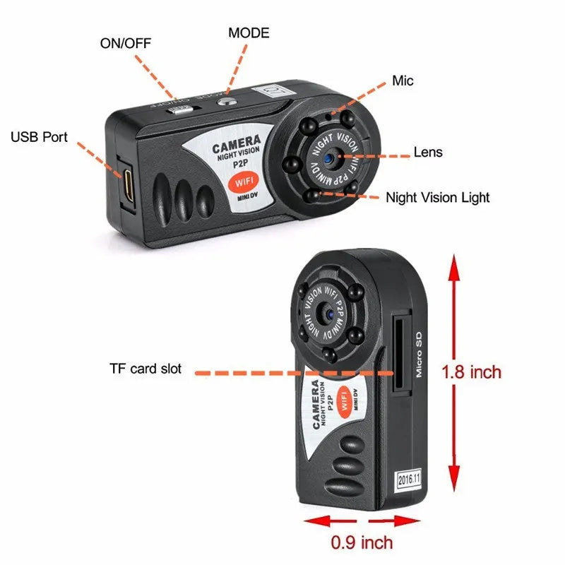 Black wireless WiFi network camera with LCD screen and optical zoom lens