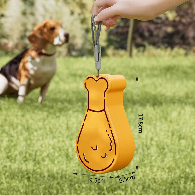 Portable pet water bottle with orange and white colour options showing water and food compartments