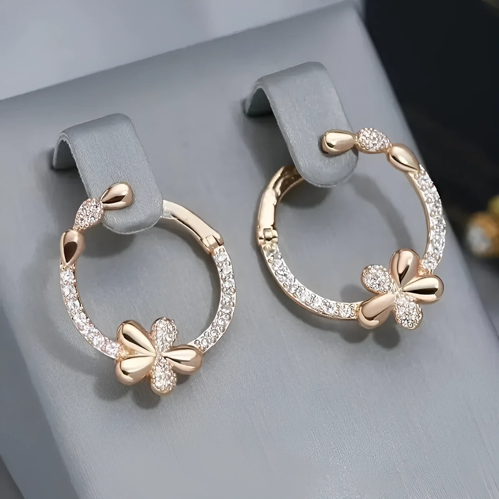 Copper geometric round ring earrings with electroplated finish for women
