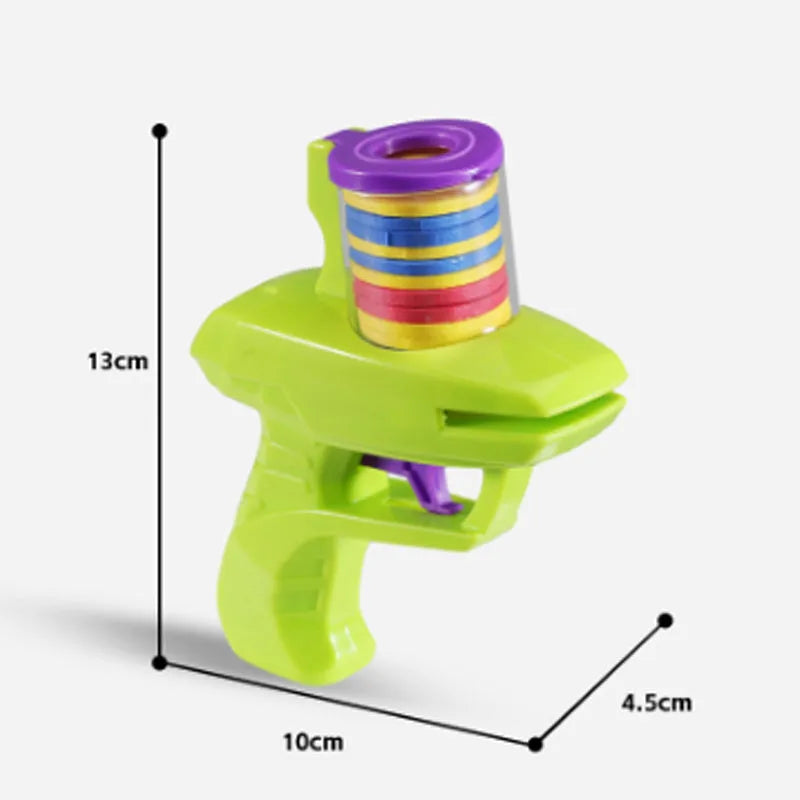 Green and purple battery-free interactive cat toy launcher with foam discs