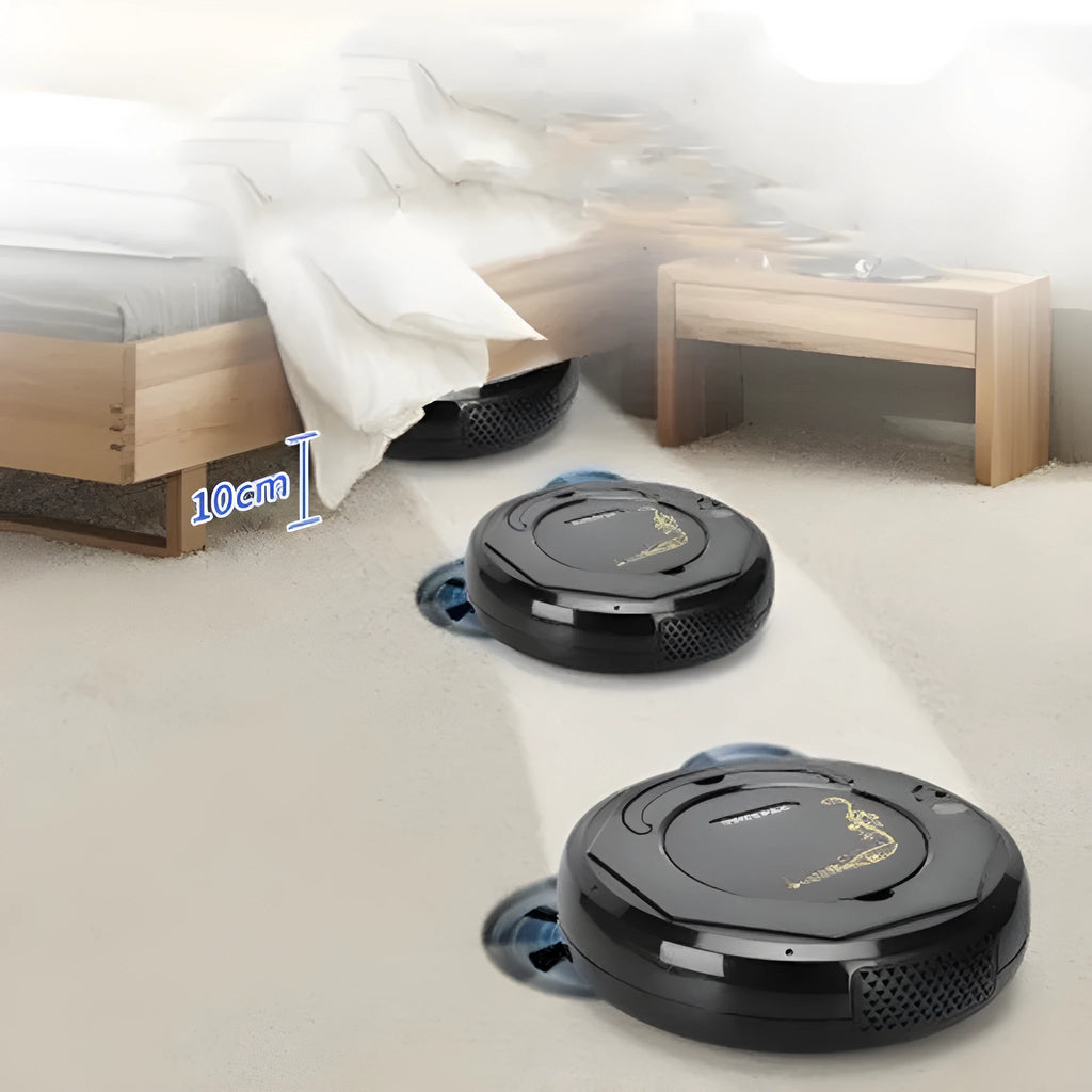 Blue robotic vacuum cleaner with 1800Pa suction for automated floor cleaning on flat surfaces