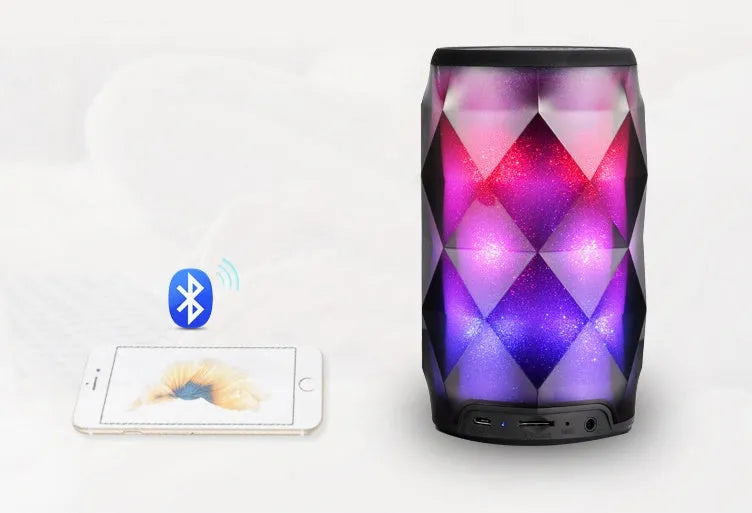 Black crystal diamond cut Coke can shaped lantern Bluetooth speaker with colourful lighting.