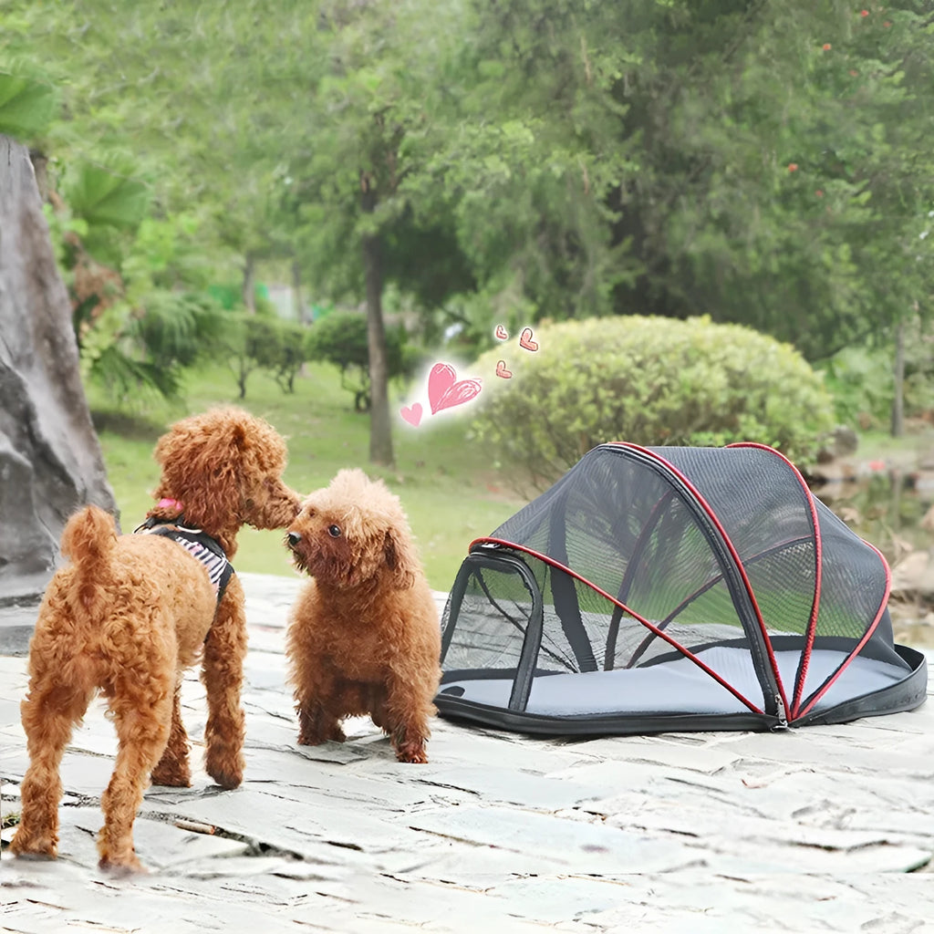 L code pet folding tent with half-mesh panels for cats in travel or camping situations