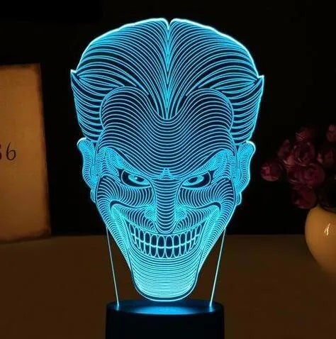 USB 3D LED lamp with acrylic plate showing multiple colour lighting options on black base