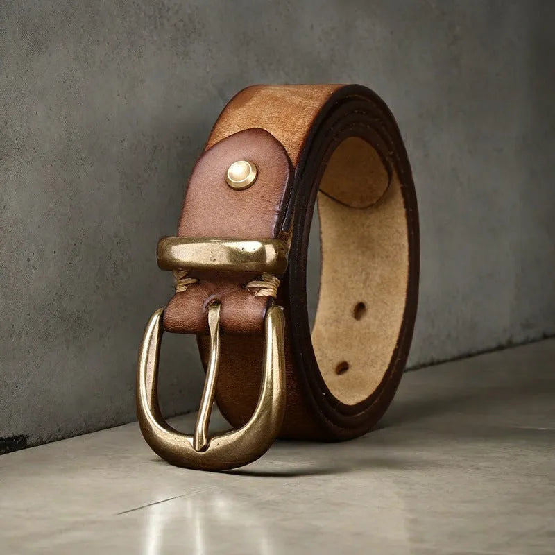 First layer cattlehide men's casual belt with copper pin buckle in ordinary width