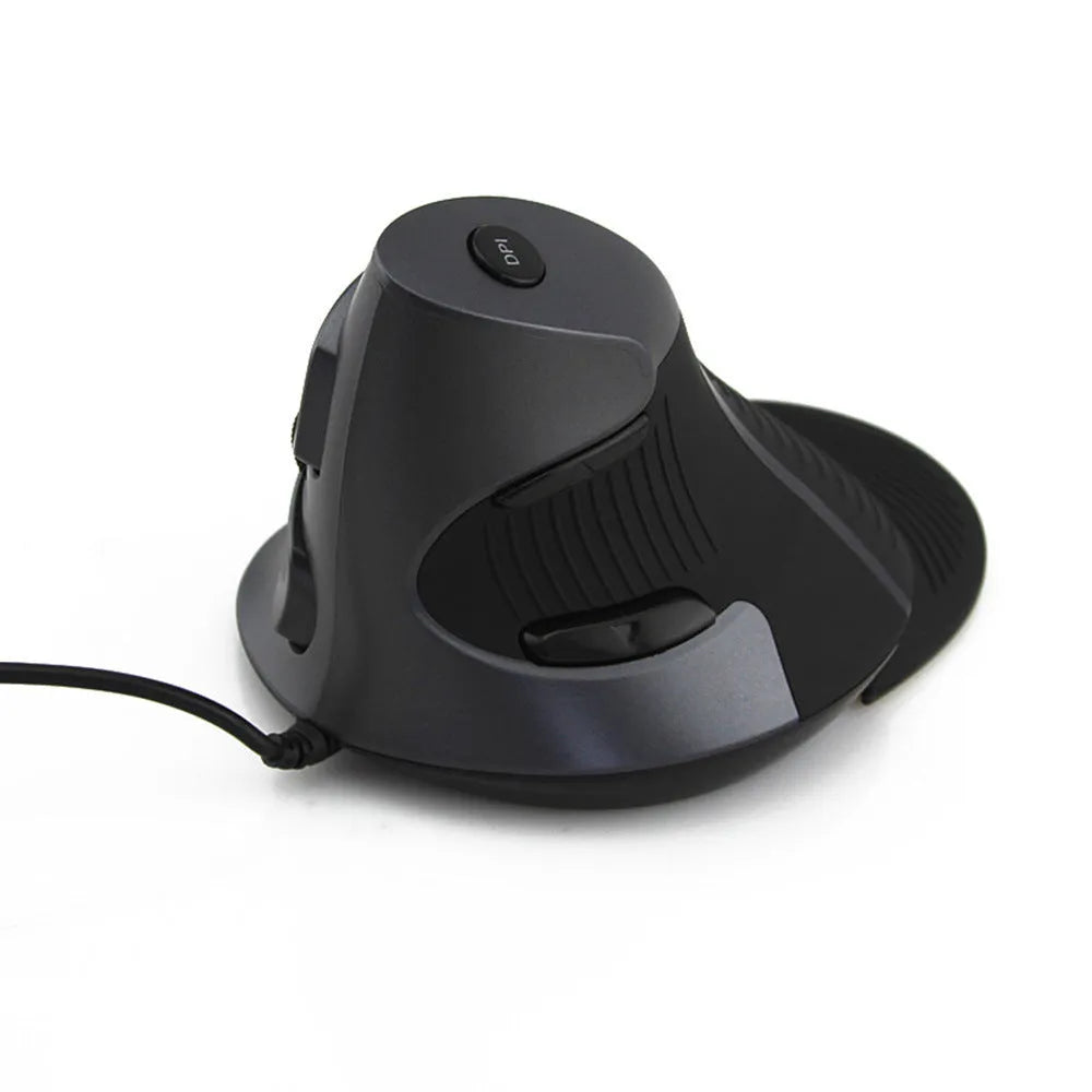 Ergonomic vertical wired mouse in black or white with large 120mm rat-sized design