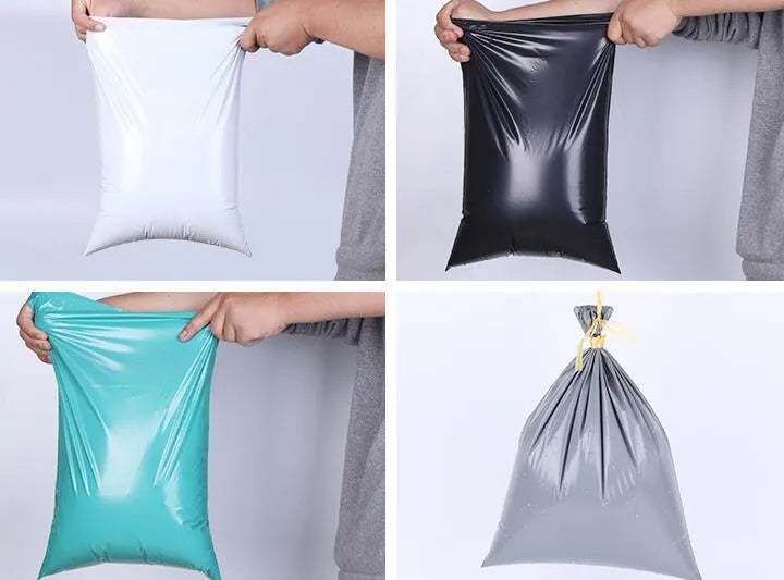 PE plastic courier clothing bags with self-adhesive strip in four colours and six sizes