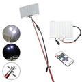White LED fishing rod light on a telescopic pole with a remote control, showing the 120x95mm panel.