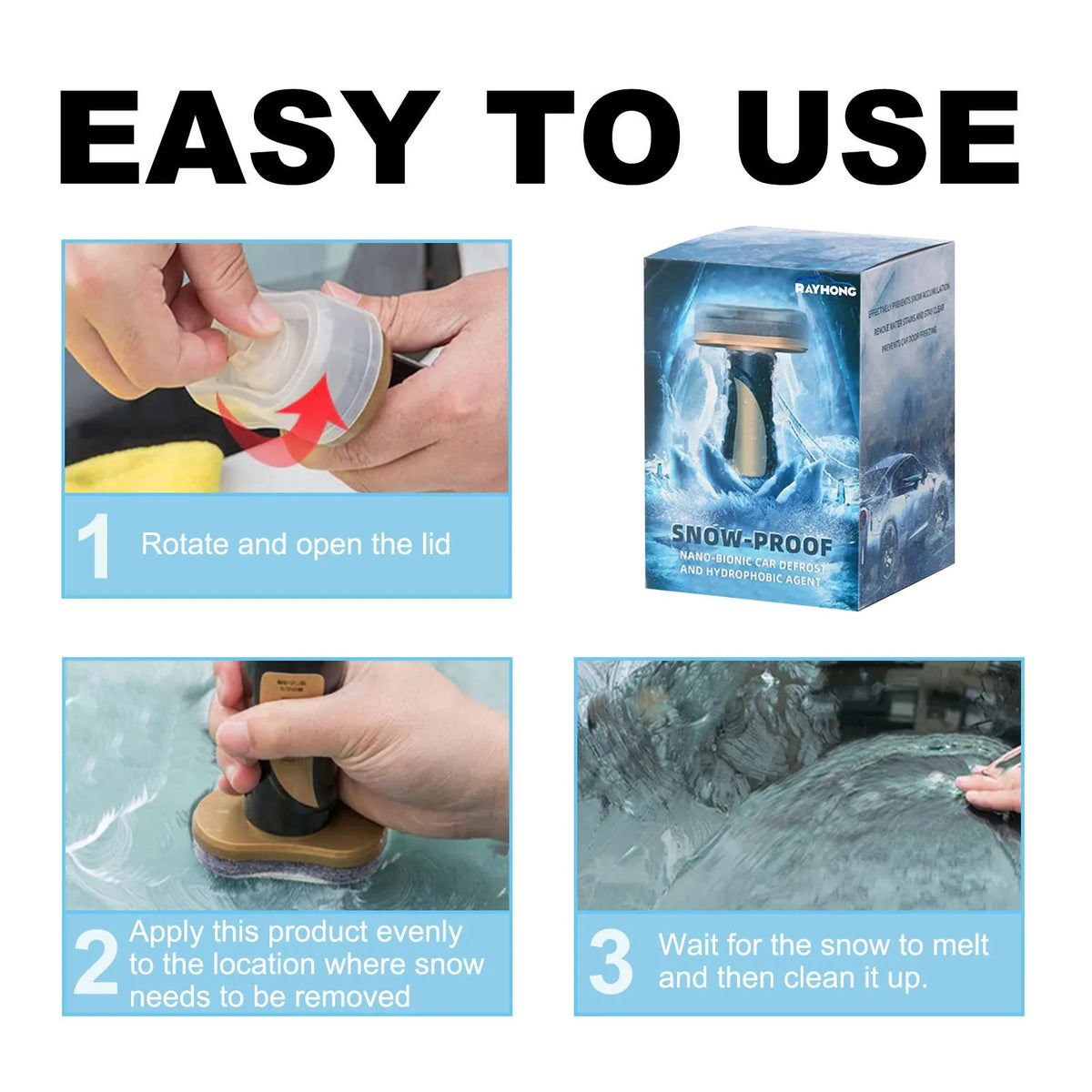 Compact car snow brush with hydrophobic nano coating spray bottle.