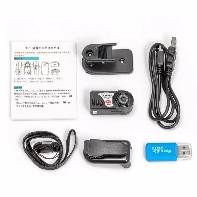 Black wireless WiFi network camera with LCD screen and optical zoom lens