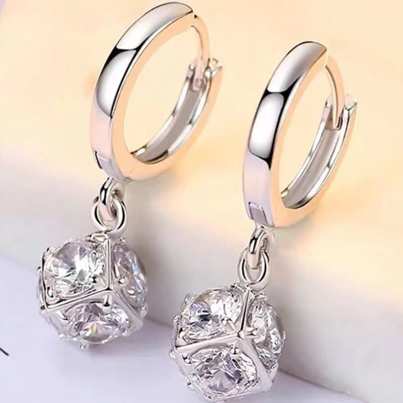 Rose gold electroplated geometric zircon earrings for women showing copper construction and multiple colour options