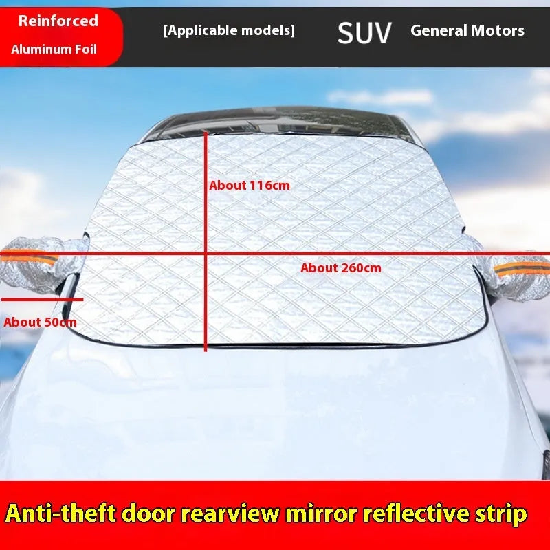 Large aluminium foil winter car cover with magnets and reflective stripes for SUV frost protection