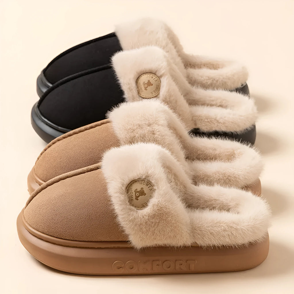 Plush fleece indoor slipper with thick PVC sole in chosen colour