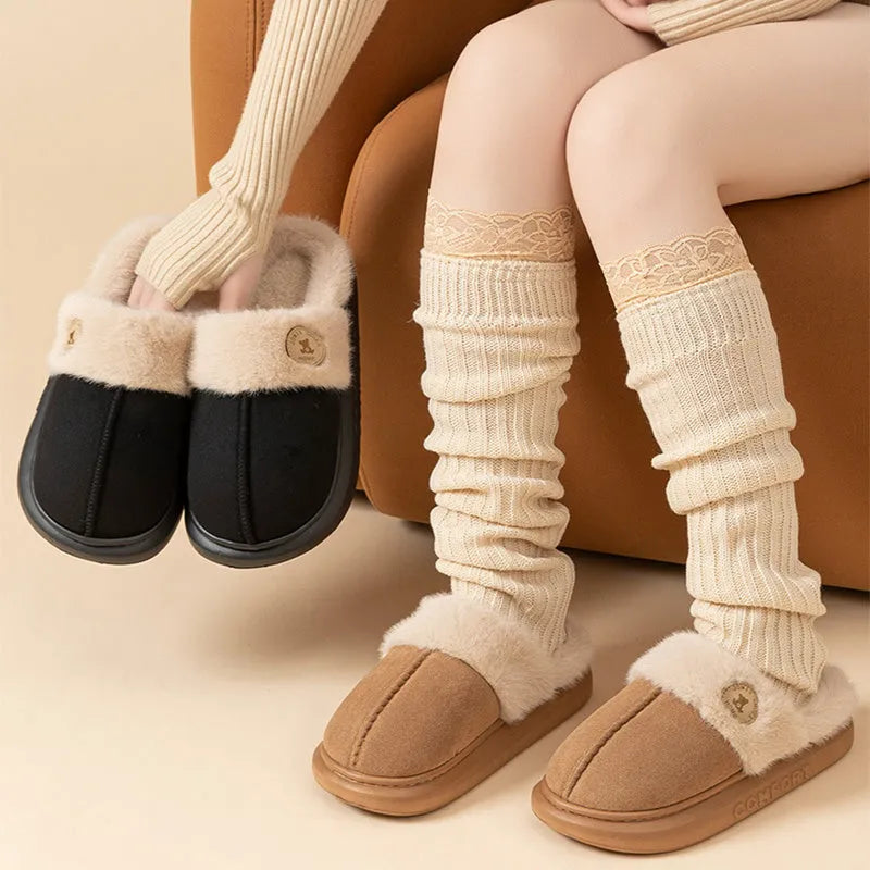 Plush fleece indoor slipper with thick PVC sole in chosen colour
