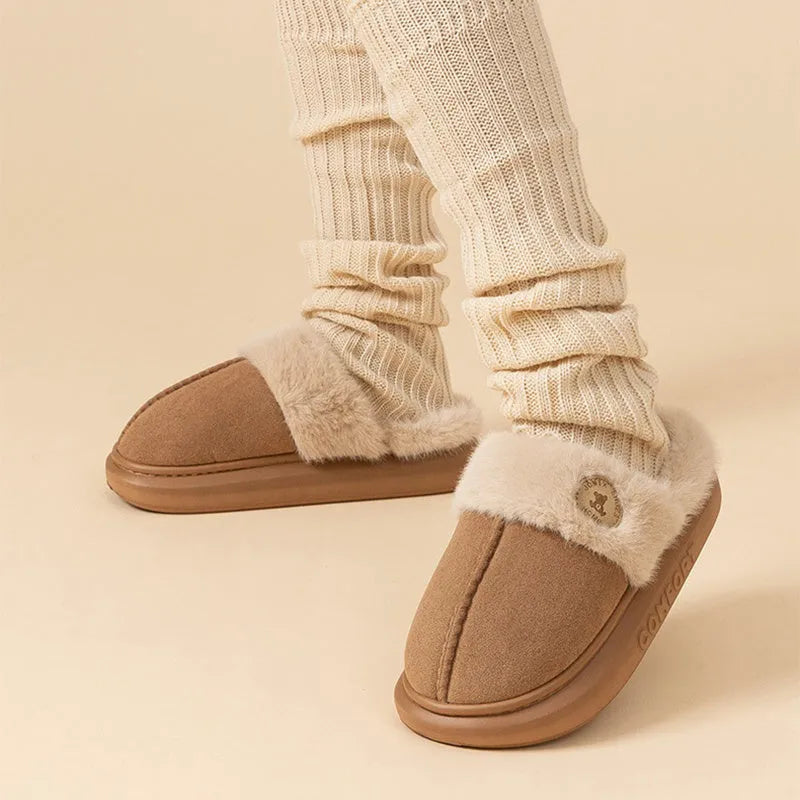 Plush fleece indoor slipper with thick PVC sole in chosen colour