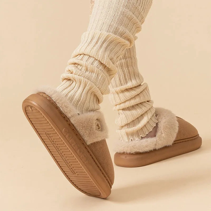 Plush fleece indoor slipper with thick PVC sole in chosen colour