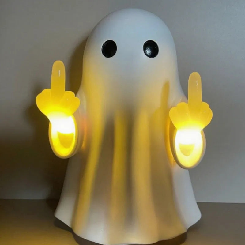 White modern ghost statue night lamp for Halloween decoration on a table