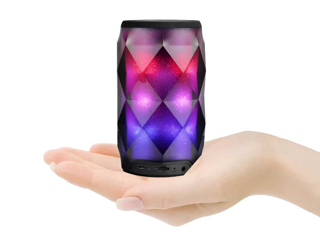 Black crystal diamond cut Coke can shaped lantern Bluetooth speaker with colourful lighting.