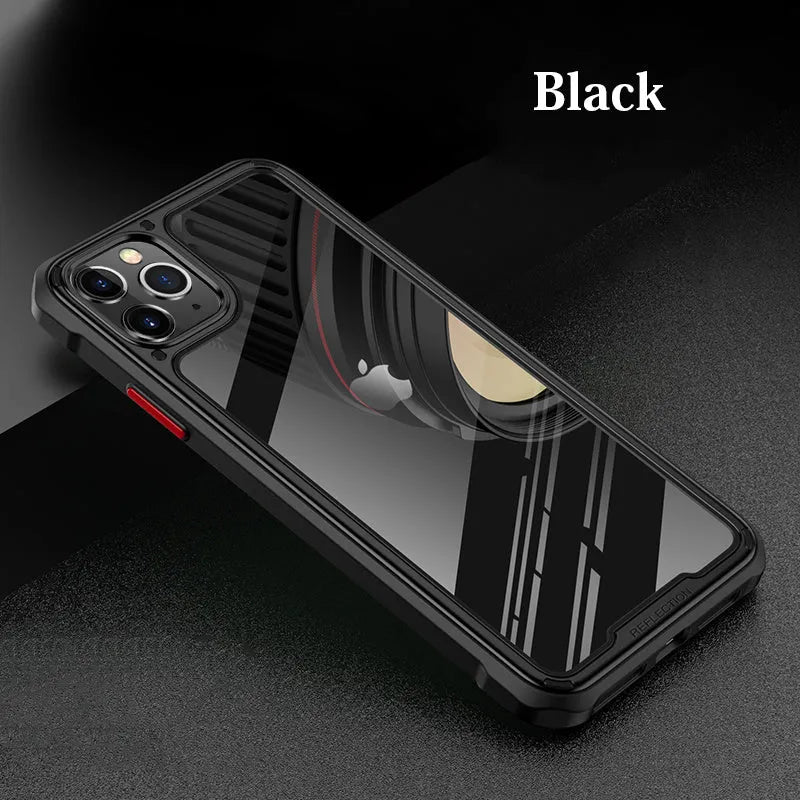 Transparent silicone and PU business style back cover case for Apple iPhone 11 Pro Max showing clear design and precise cut-outs